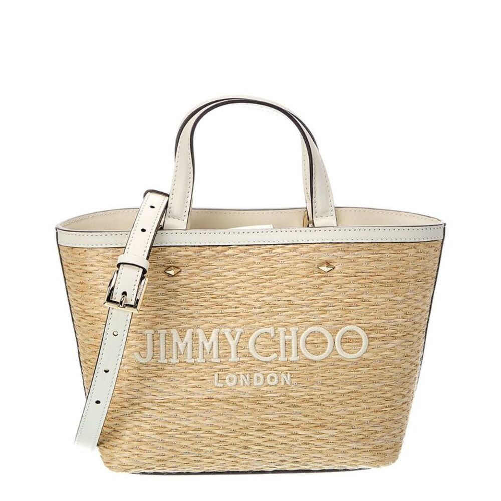 Jimmy Choo Marli Mini Lurex Raffia & Leather Tote, Brown